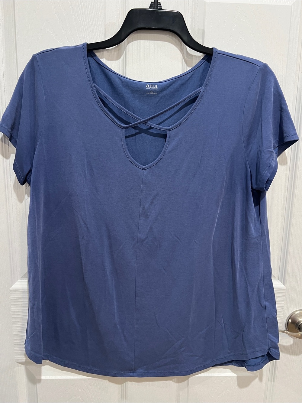 a.n.a Short Sleeve Crisscross Keyhole Tee - Blue